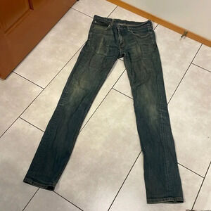Levi Mens 511 blue and hints of yellow wash jeans